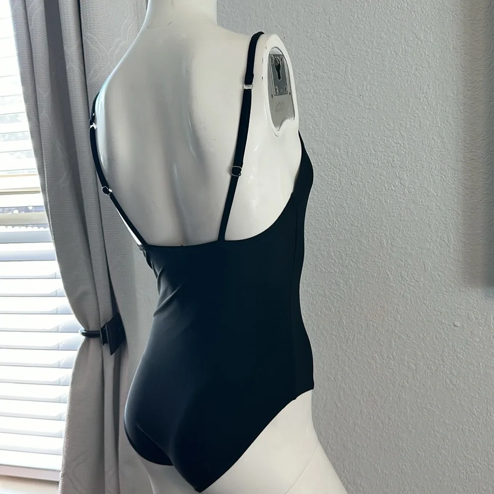Old Navy Black Lace Up Neckline One Piece Swimsuit - Picture 5 of 8